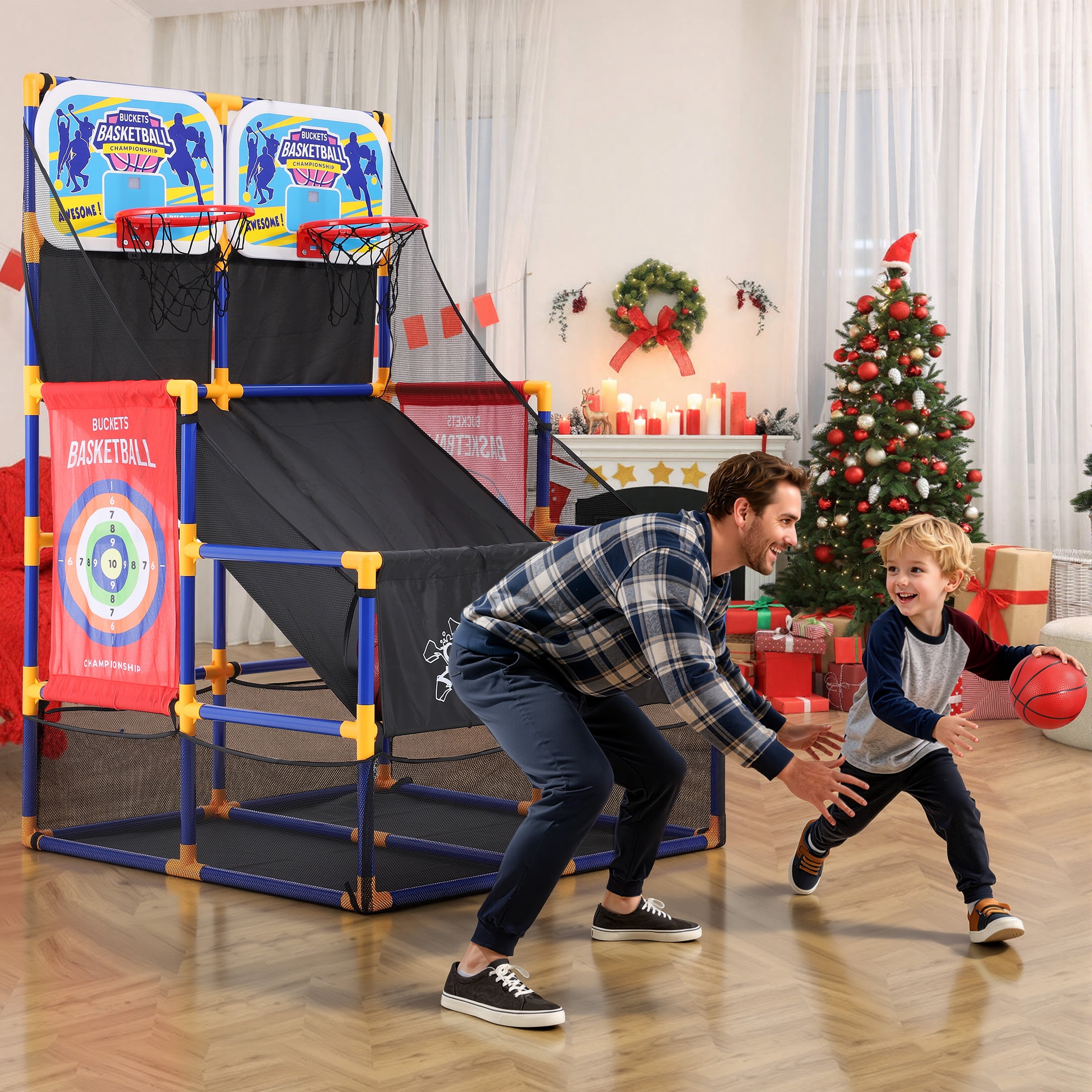 COCLUB 2in1 Basketball Arcade Game Set with Electronic Scoreboard& Lights, Indoor Basketball Hoop for Kids Toddlers 3-6