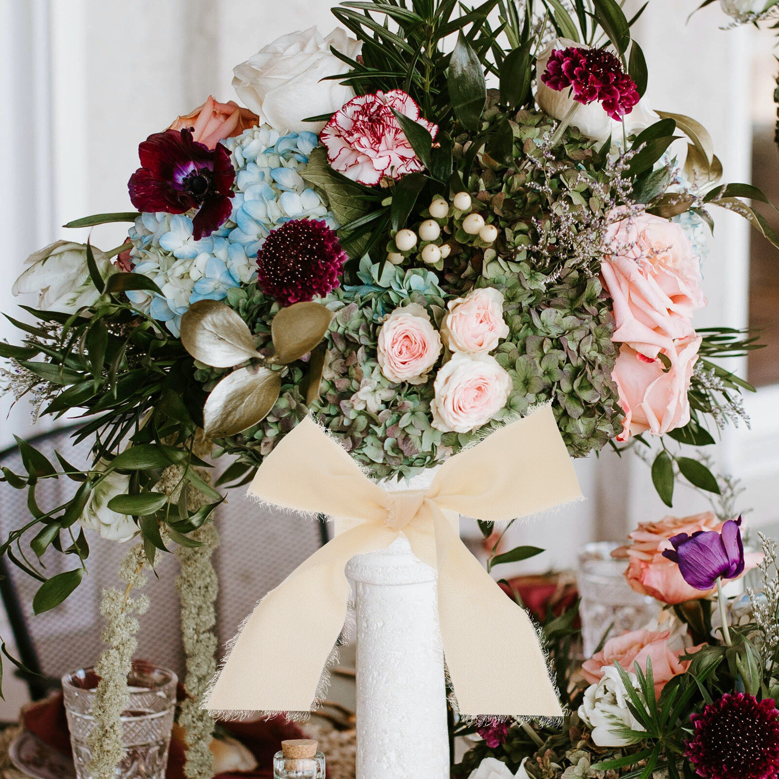 Ribbon Ribbons Wrapping Silk Rustic Bouquets Chiffon Fringe Frayed Bouquet Blue Decor Dusty White Wedding Craft Bridal