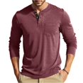 thumbnail image 2 of Domuza Mens Henley Shirts Long Sleeves Button Down Trendy Casual Cotton Tshirts Fall Solid Color Soft Regular Fit Basic Tops Wine 3XL, 2 of 5