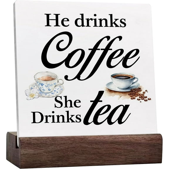 He Coffee She Tea Sign Decor Desk Sign,Funny Coffee Tea Ceramic Table Sign For Home Kitchen Office Coffee Bar Shelf Table Decor Decorations