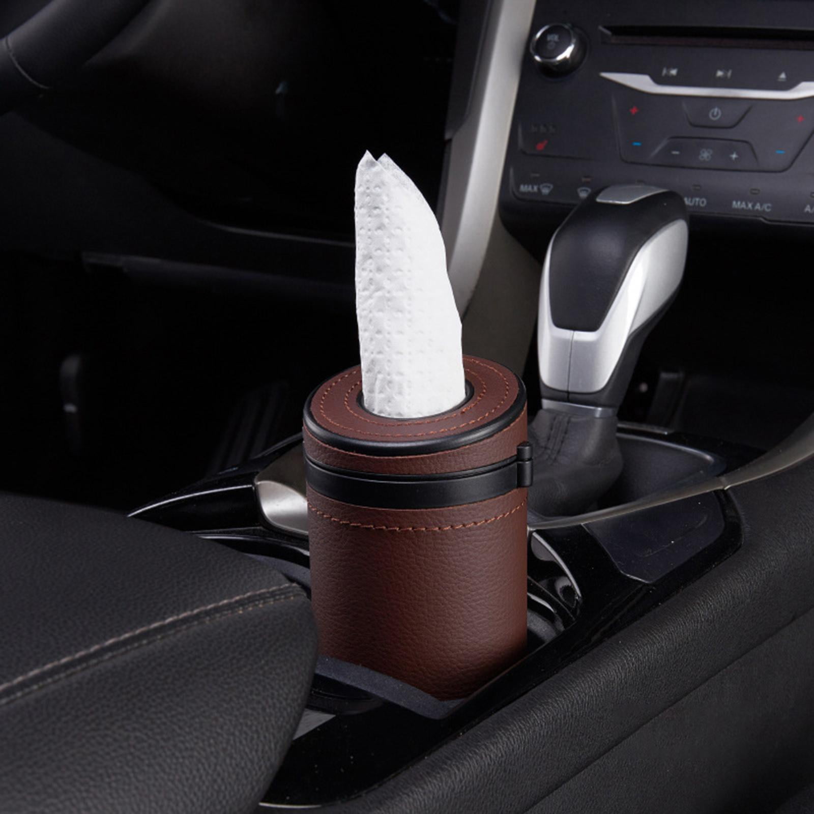 Universal PU Leather Cylinder Car Tissues Box, Round Container Tissue ...