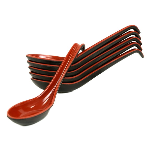 Red And Black Melamine Ladle Style Soup Spoons With Hook Ends 1oz Set of 6