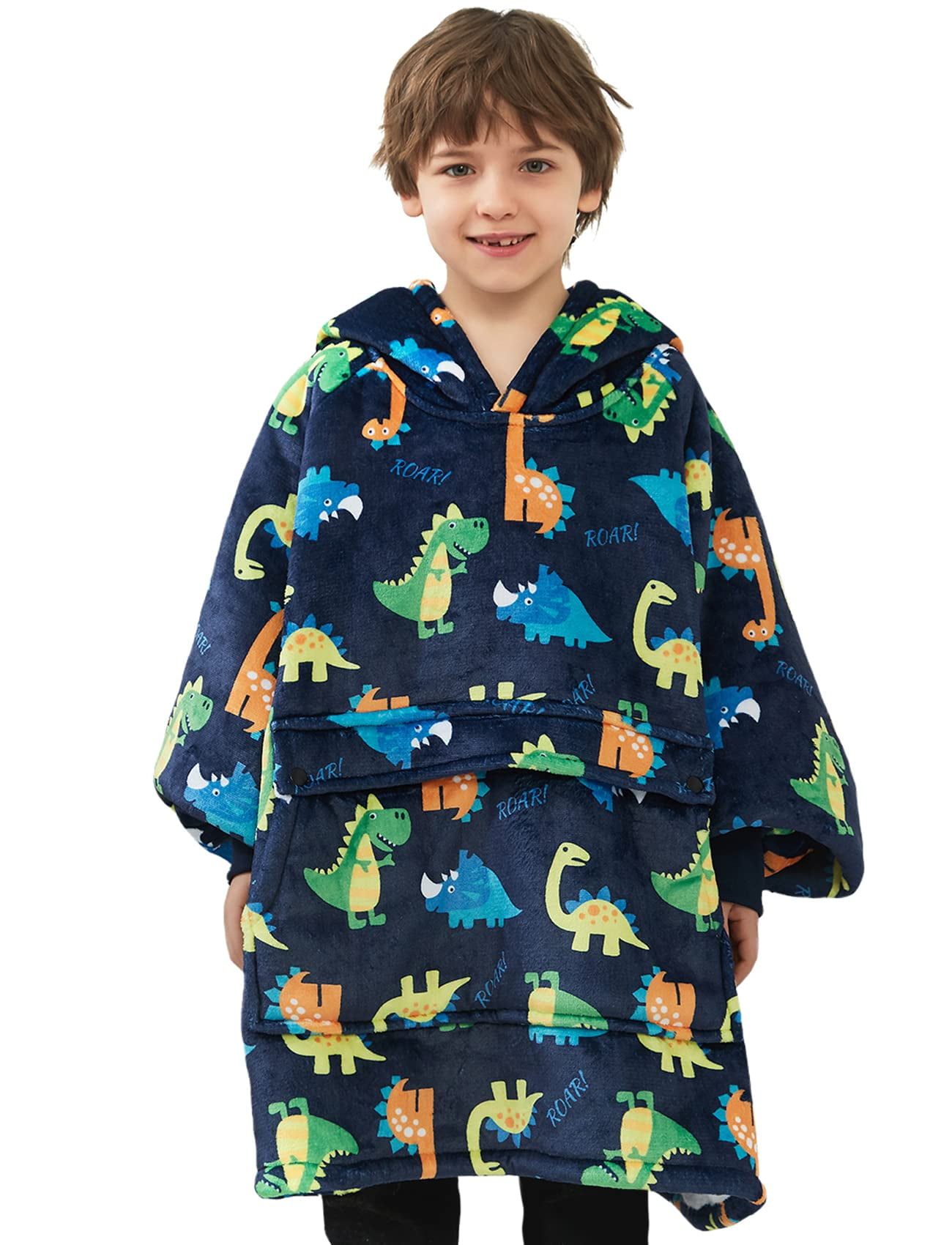 Dinosaur Wearable Blanket Hoodie for Kids Sherpa Patterns Oversized