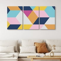 PixonSign Canvas Print Wall Art Set Pink, Blue, Orange Cubic Illusion Abstract Shapes Illustrations Pop Art Modern 3D Colorful Multicolor Neon for Living Room, Bedroom, Office - 24"x36"x3