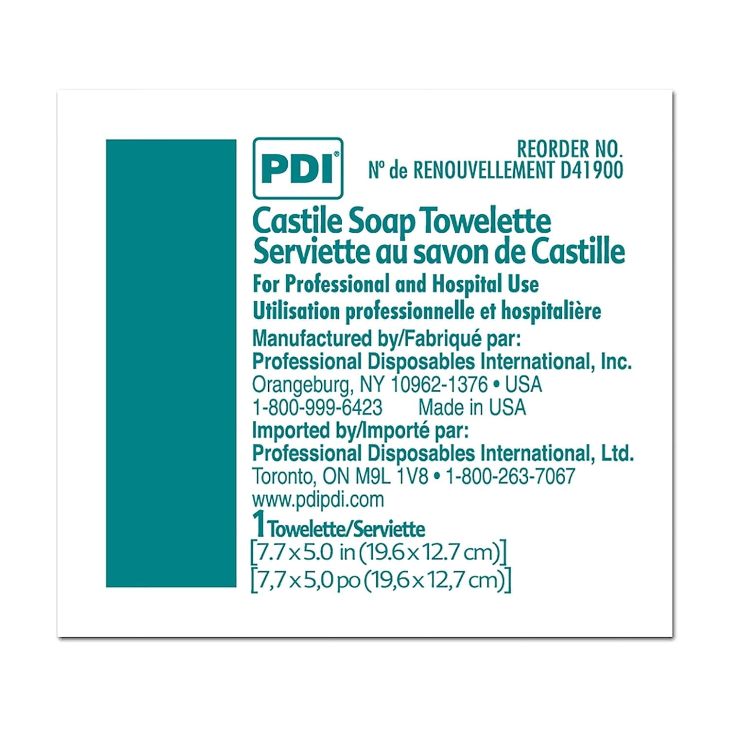 PDI Castile Soap Towelettes with Coconut Oil for Gentle Cleansing - Portable Face Wipes for All Skin Types - Premoistened Facial/ Hand/ Neck Cleansing Great for Travel - 100 Towelettes - Pack of 4