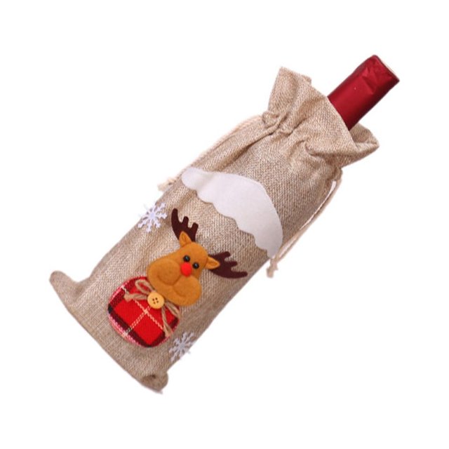 Yuarrent Funda para botella de vino, funda con cordón de Navidad, fundas universales para champán, ropa de de comedor, accesorios de Navidad para Kits de decoración para fiestas Color alce/lino Yuarrent HA068081-04