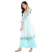 Aqua Blue Round Neck Yarn-dyed Kurta-Large