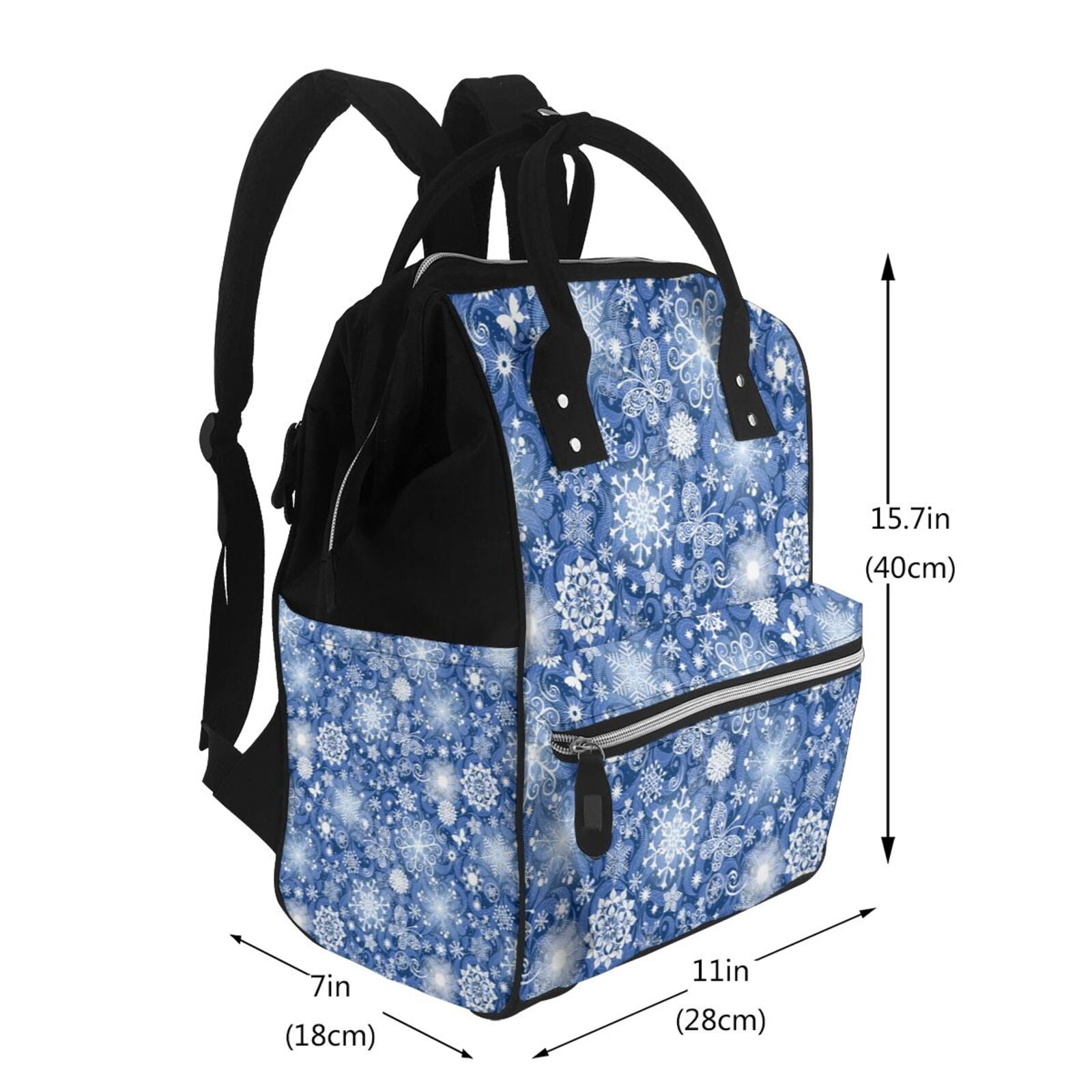 Ratiio whiet Snowflake blue background Mummy Backpack - Waterproof Twill Canvas, Large Capacity Diaper Bag with Multiple Pockets and Adjustable Straps