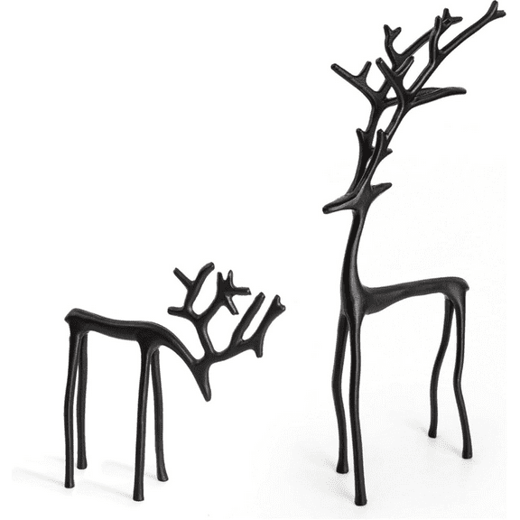 2025 Christmas Decorations - Black Reindeer Statues - Modern Xmas Figurines - Elegant Indoor Holiday Decor - Table Centerpieces - Ideas for Mantel Living Room Bedroom Office(A&B-10")