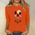 thumbnail image 1 of Heisall Women's Spring Autumn Tops 3/4 Sleeve Round Neck Casual Fashion Blouses Orange Festival Print Shirts, 1 of 4