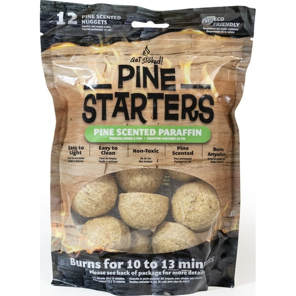 Get Stoked! Pine Starters + Pine Scented Paraffin Fire Starters + 12 Pieces per Pack