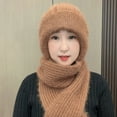 thumbnail image 5 of Diufon Winter Hooded Scarf Hat for Women Plush Knitted Thickened Warm Beanie Outdoor Windproof 2 in 1 Hats, 5 of 7