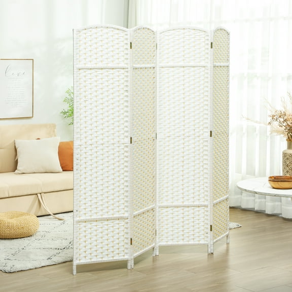 HOMCOM Room Divider, 4 Panel Folding Privacy Screen, 5.6' Tall Freestanding Partition for Home Office, Bedroom, White