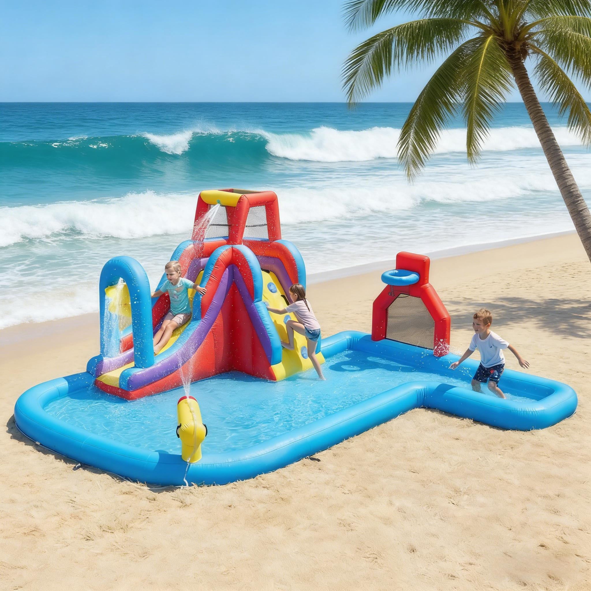 Ambifirner Inflatable Water Bouncy Castle,Inflatable Water Slide 6 in 1 Water Park