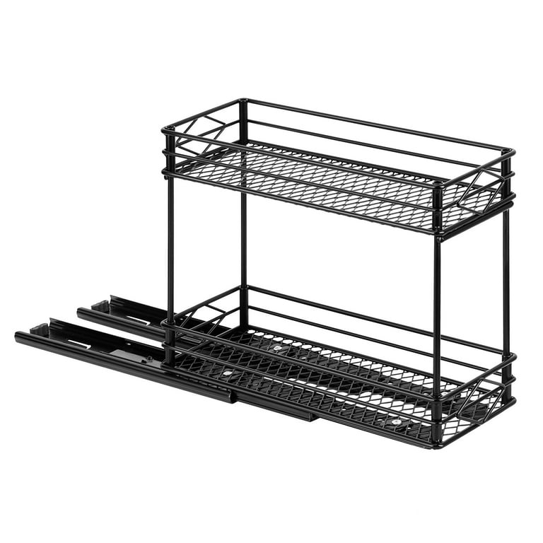 SimpleHouseware 2 Tier Bathroom Organizer Tray Pull-Out Sliding Drawer/Under -Sink Storage, Black 