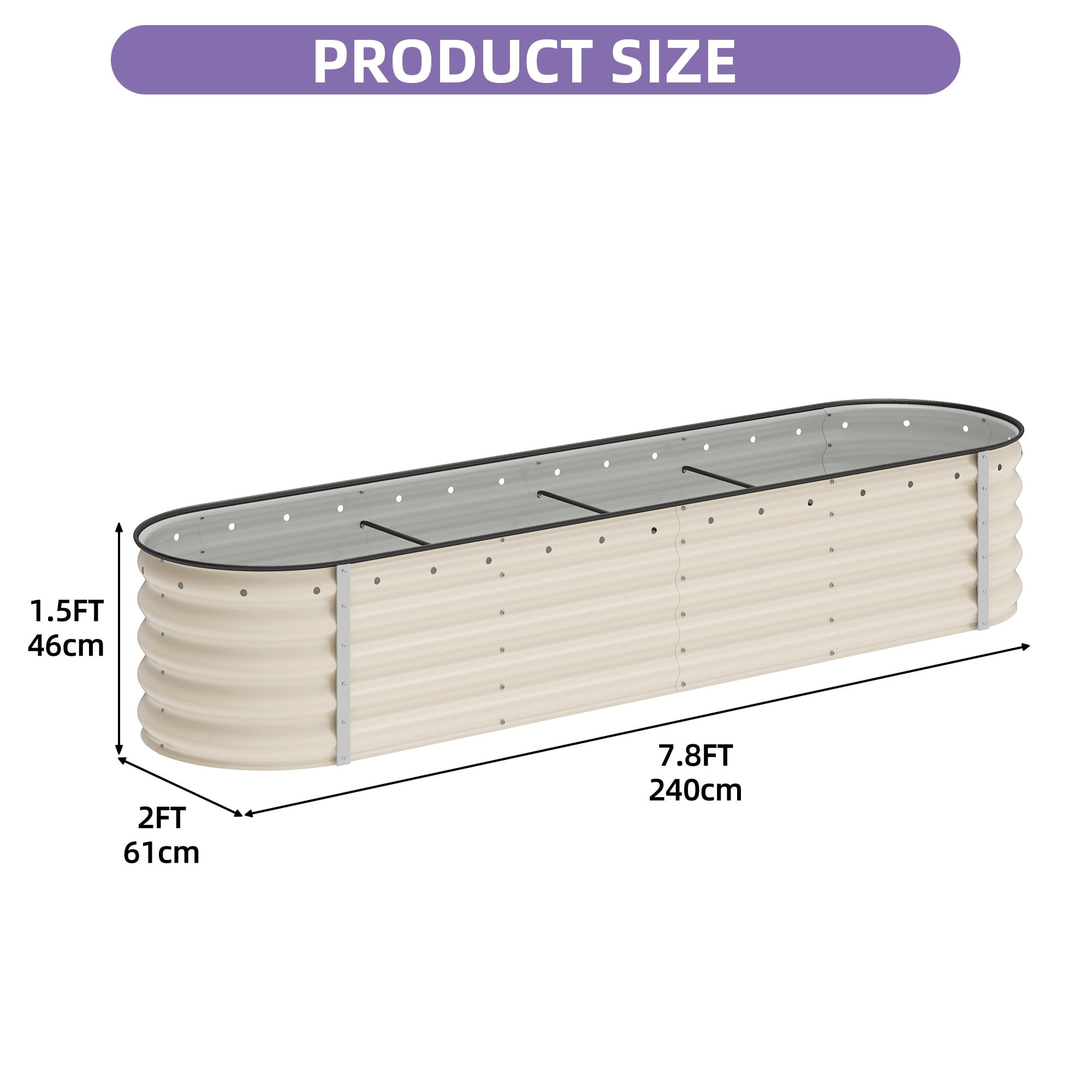 Uforic 8x2x1.5ft 17" Tall 9 in 1 Large Galvanized Metal Raised Garden Bed Kit with Gloves & Safety Rubber, Outdoor Above Ground Planters for Plants Vegetables Flowers, Cream White