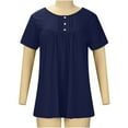 thumbnail image 4 of Wyobmus Plus Size Tops for Women Short Sleeve Tunics Loose Fit Button-Up Shirt Crew Neck Pleated Solid Casual Dressy Blouses,S-5X,A-Dark Blue, 4 of 8