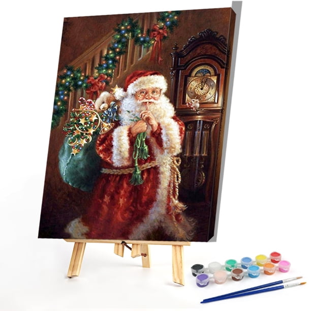 Cuadros Decorativos Kit de pintura al óleo de Papá Noel por númerospintura acrílica DIY sobre lienzo sin marco Ehuebsd embutido en tela