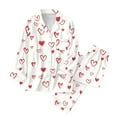 thumbnail image 5 of Satin Pajamas Women Valentines Day Pjs Long Sleeve Heart Print Button down Sleepwear Women's Pajamas Set, 5 of 5