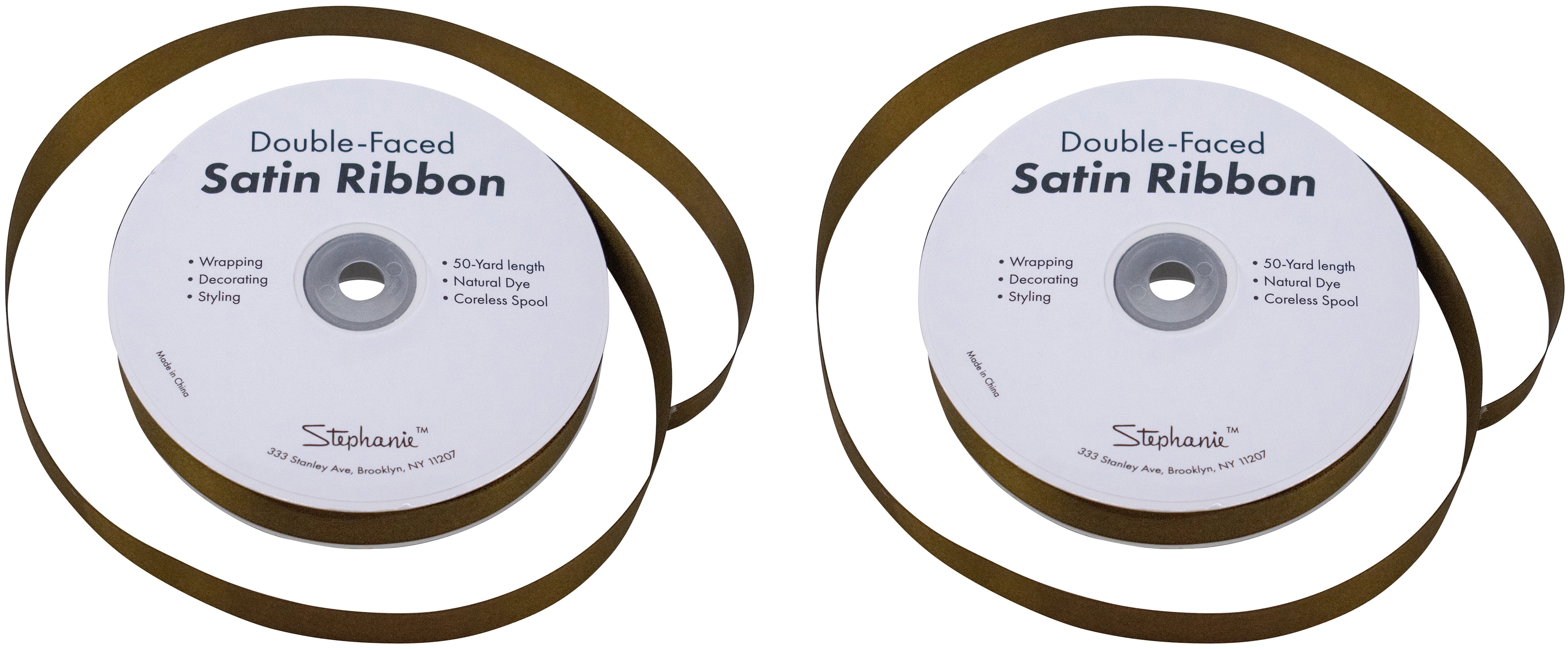 Set of 2 Double Faced Satin Ribbon 100 Yards (3/4", Brown)