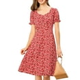 thumbnail image 6 of INSPIRE CHIC Women's Printed Sweetheart Neck Puff Sleeves Hidden Side Zipper Smock Midi Dress XS Red, 6 of 8