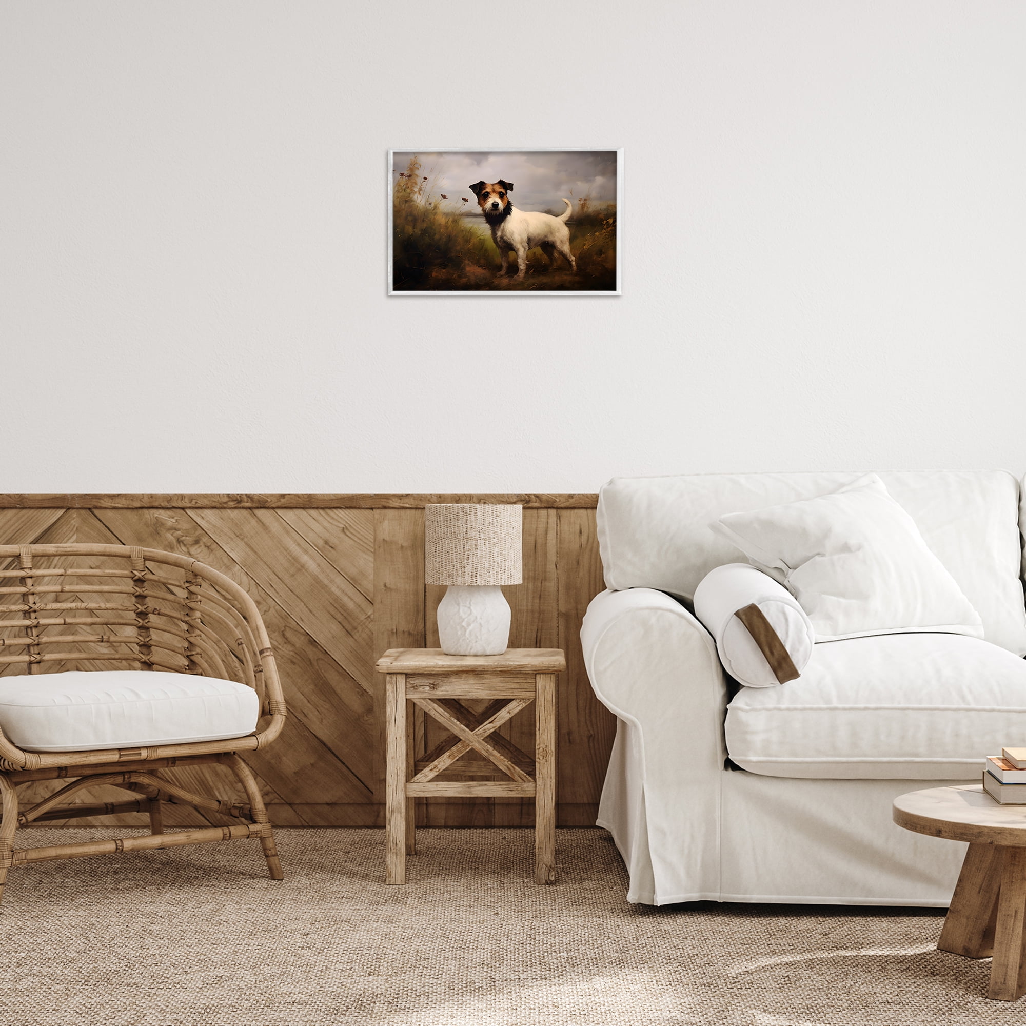 Stupell Industries Jack Russell Terrier Landscape Landscape Painting White Framed Art Print Wall Art, 18 x 12