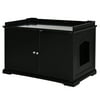 PawHut 37.5" Wooden Cat Litter Box End Table Cabinet with Storage, Black