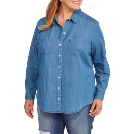 Faded Glory Women's Plus-Size Denim Button Down Shirt - Walmart.com