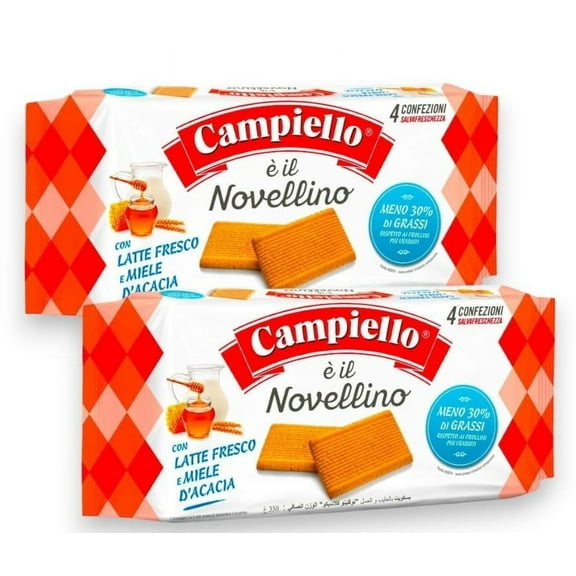 Campiello Novellino Light Biscuits for Tea Time- 100% Plant-Based Cookies with No Milk & Eggs, No Added Sugar, Fresh Milk & Acacia Honey- Enjoy Healthy Snacks  2 Pack  12.35oz/each