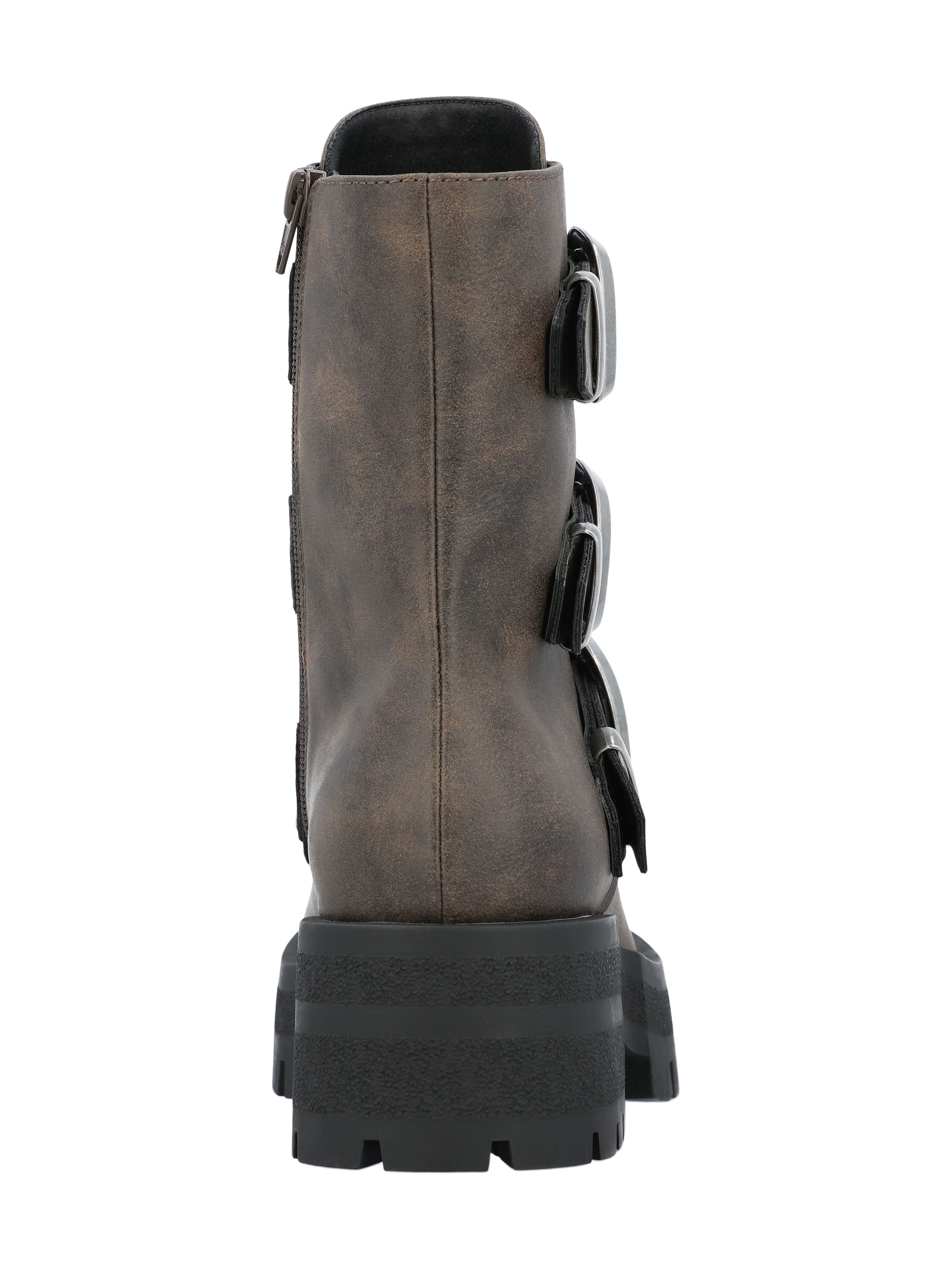 Madden NYC Women's Faux Leather Buckle Combat Boots