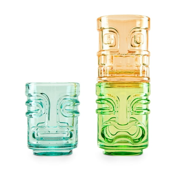 TrueZoo Tiki Trio Colored Shot Glasses for Cocktails, Outdoor Party, 2 oz