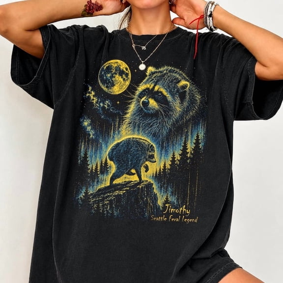 Vintage Jimothy Raccoon Shirt, Seattle Feral Legend Tee, Retro Moon Animals Graphic Tee, Funny Trash Panda Tee