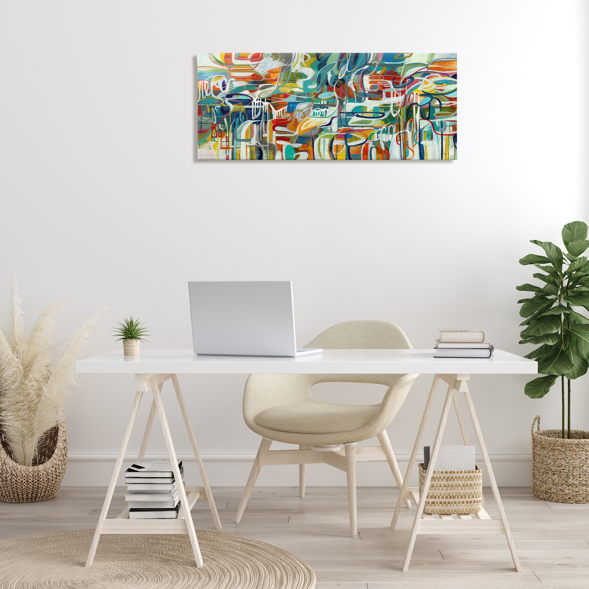 Stupell Industries Chaotic Doodle Shapes Abstract Painting Gallery Wrapped Canvas Art Print Wall Art, 40 x 17