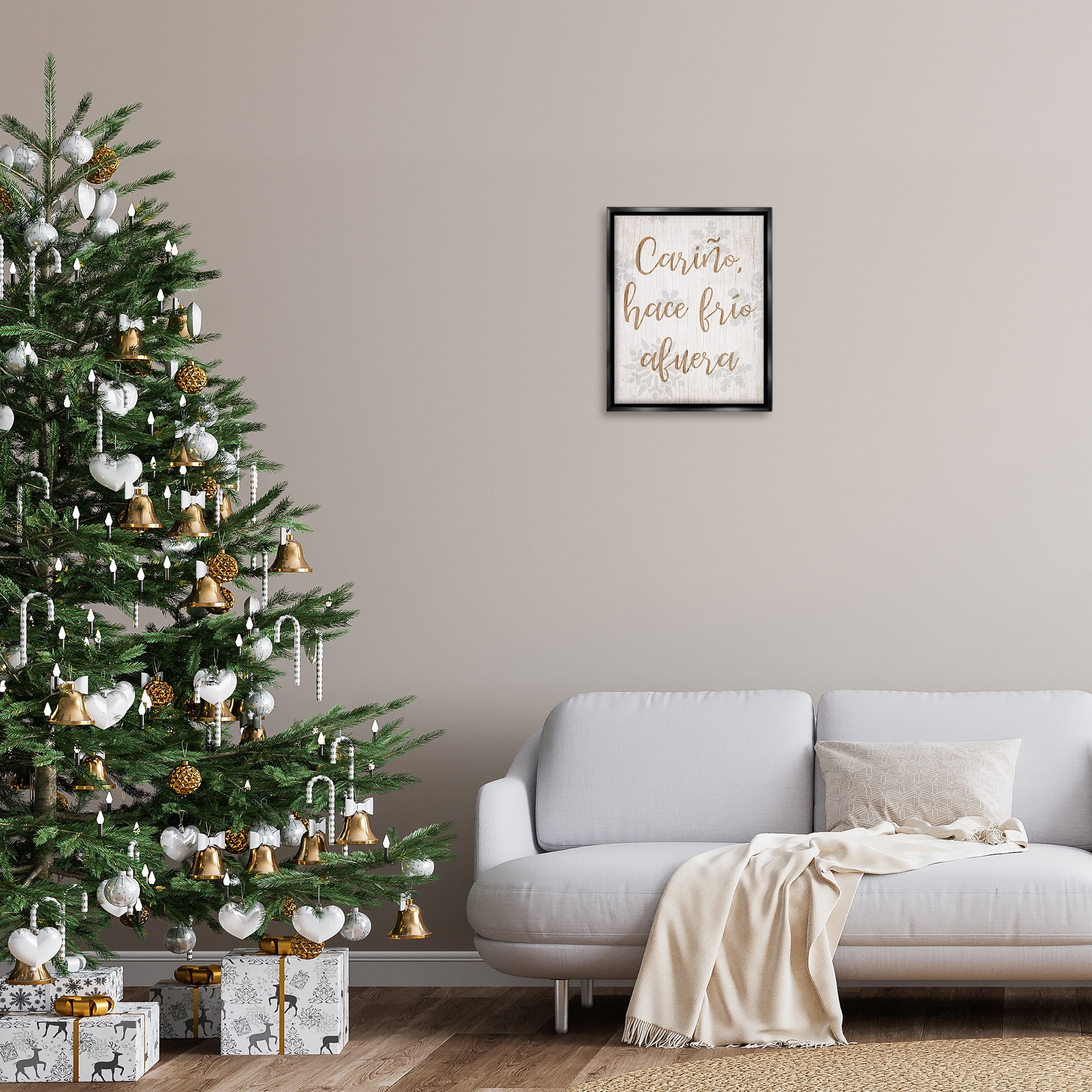Stupell Industries Cariño Hace Frio Afuera Holiday Painting Black Floater Framed Art Print Wall Art, 17 x 21