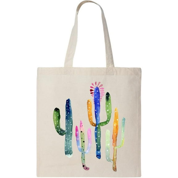 Smartprints Watercolor Cactus Set Tote Bag - Image by Shutterstock, One Size Cotton Canvas Tote Bag