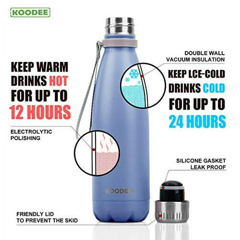 koodee 16 oz Water Bottle Stainless Steel Double Wall Vacuum Insulated  Sports Water Bottle with Straw, Reusable Metal Wide Mouth Water Flask for  Girls