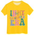 thumbnail image 2 of GobdXE Kids Kindergarten Era Retro Letter Short Sleeve Crew Neck T-Shirt Color:Yellow,Size:8-9 Years, 2 of 3