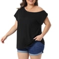 thumbnail image 2 of DARING DIVA Women's Plus One Shoulder Blouse Summer Top Basic Tee 1X Black, 2 of 6