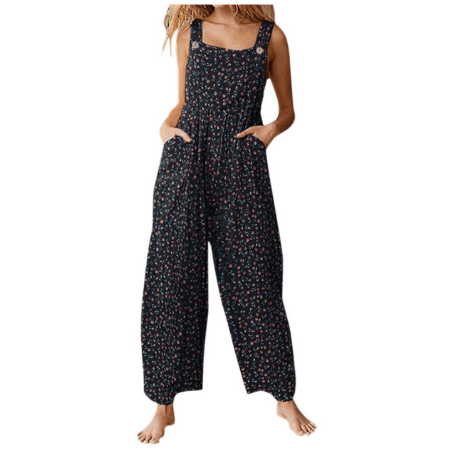 goowrom Salopettes de Style Ample, Col Carré Sans Manches une Pièce