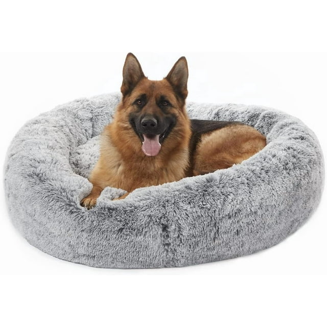 Calming Donut Dog Bed es Round Fluffy for Large Dogs Anxiety Plush Machine Washable ( Large)