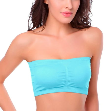 Fsqjgq Strapless Bra for Women Tube Tops Seamless Breathable Wireless Brassiere Push up Sports Bra Lingerie for Wedding Vest Blue Xl