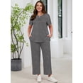 thumbnail image 6 of SHOWMALL Women's Plus Size 2 Piece Outfits Casual Matching Sets Short Sleeve Pleated Top and Wide Leg Pants Lounge Set with Pockets, XL-5XL, 6 of 8