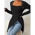 thumbnail image 5 of Ribbed Button Decor Asymmetrical Hem T-Shirt, Casual Long Sleeve Top For Spring & Fall, Women's Clothing, 5 of 7