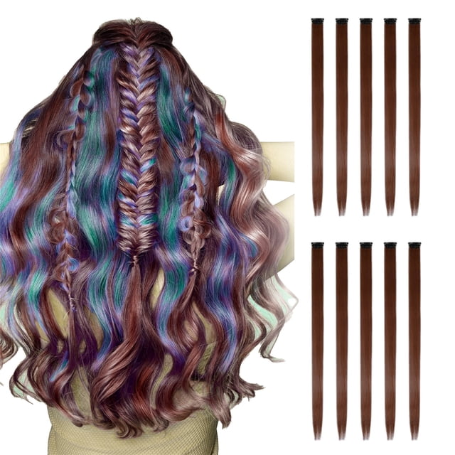 Extensions de Cheveux Colorées, Multi-Couleurs, Clips pour Cheveux Synthétiques, Attrapez les Cheveux