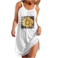thumbnail image 1 of Robe Blanche Femme Été Décontractée Sans Manches Imprimé Tournesol Mignonne Mini Robe à Bretelles Froncée Ample Fluide Plage Robes de Soleil, 1 of 4