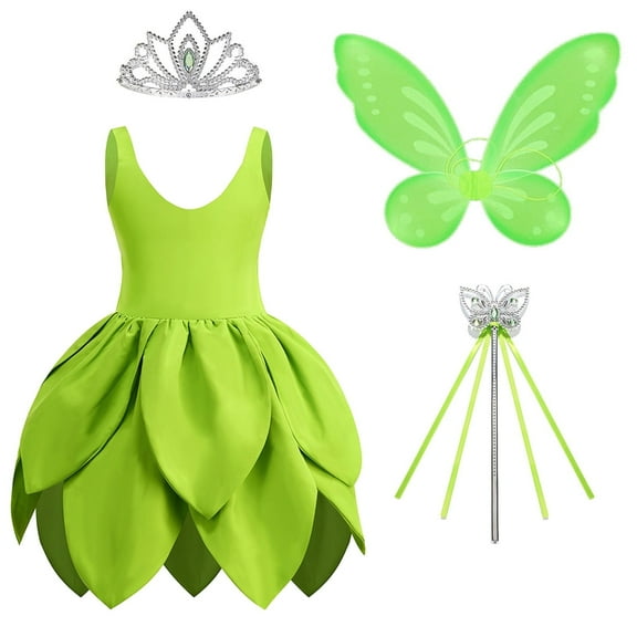 KAWELL Green Fancy Fairy Costume with Butterfly Wings for Toddler and Little Girls Halloween Birthday Party Dress Up
