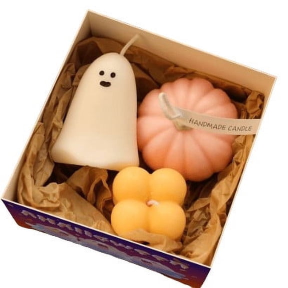 3Pack Halloween Candles Set- Cute Pumpkin, Ghost Candles, Halloween Decorations Candle for Party Gifts Home Table Decor