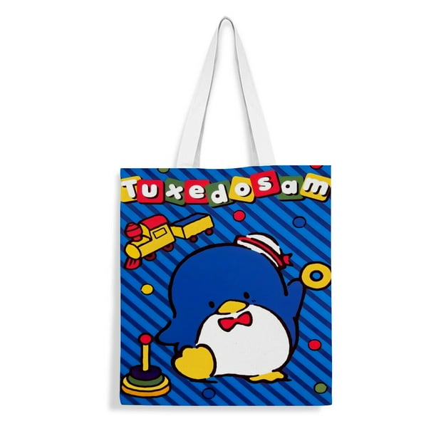 Tuxedo Sam Bolso de tela con estampado de lienzo para mujer, bolsa de compras reutilizable y estética, con cremallera interior, regalo para mujer, 35 × 40 cm.