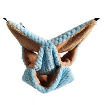 Small Animals Hammock, Ferret Sugar Glider Triple Bunk Bed Cage Warm Plush Hanging Hammock Bed Hideout for Hamster Blue