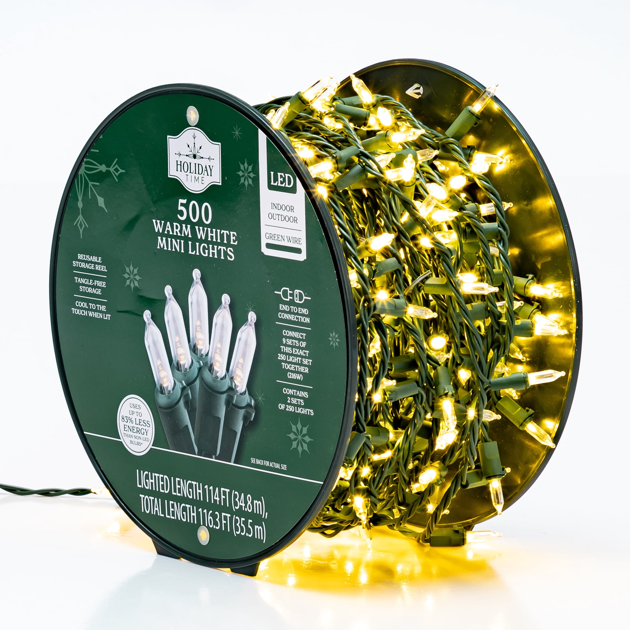 Indoor/Outdoor 500-Count LED Mini Christmas String Lights, Warm White, 114', by Holiday Time